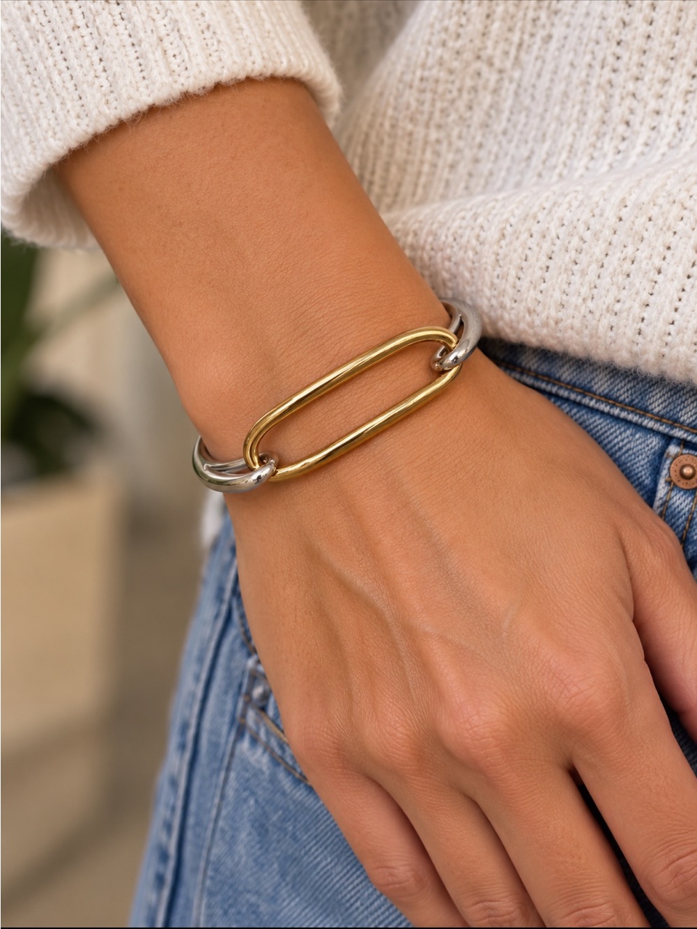 Two-Tone Gold and Silver Link Bracelet - Women Jewelry